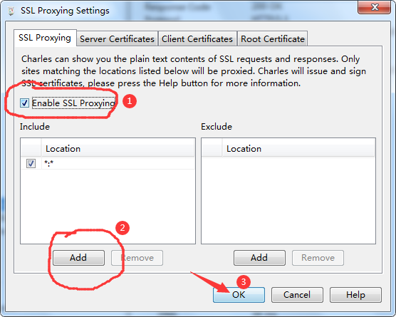 SSL Proxying Settings页面 SSL Proxying Settings页面